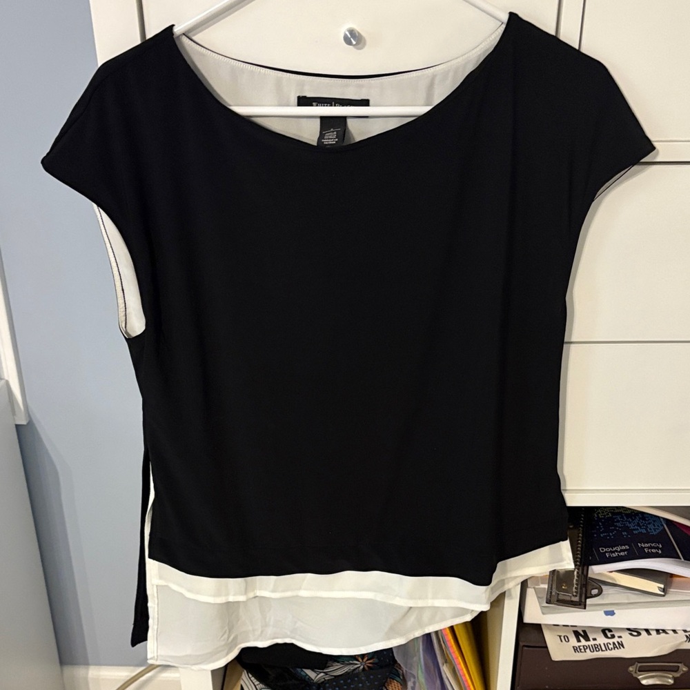 White House Black Market Black and White Blouse
